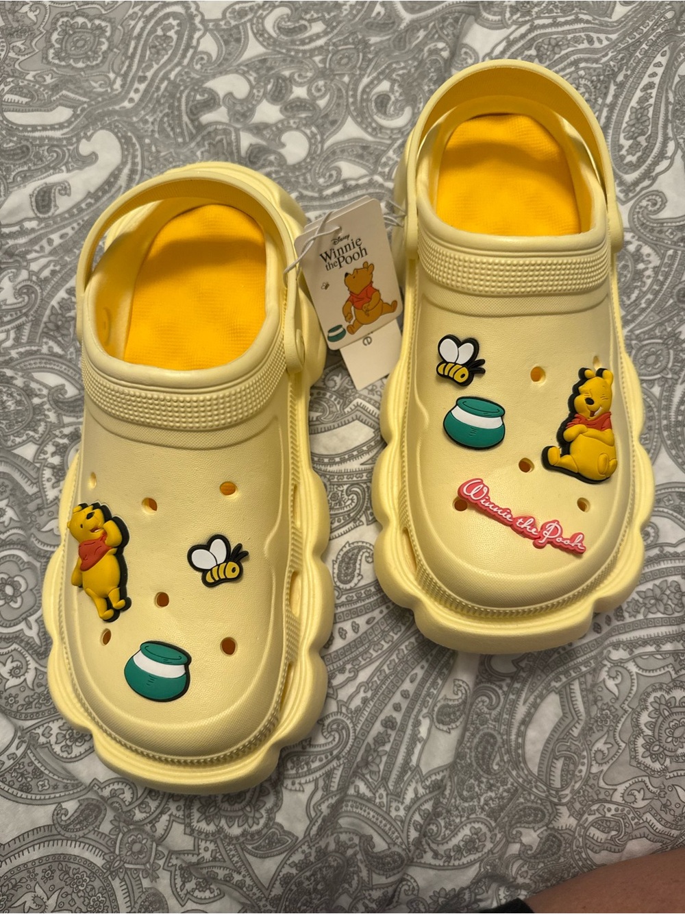 Miniso x Disney Winnie the Pooh Yellow' Clog Mules crocks charms cute